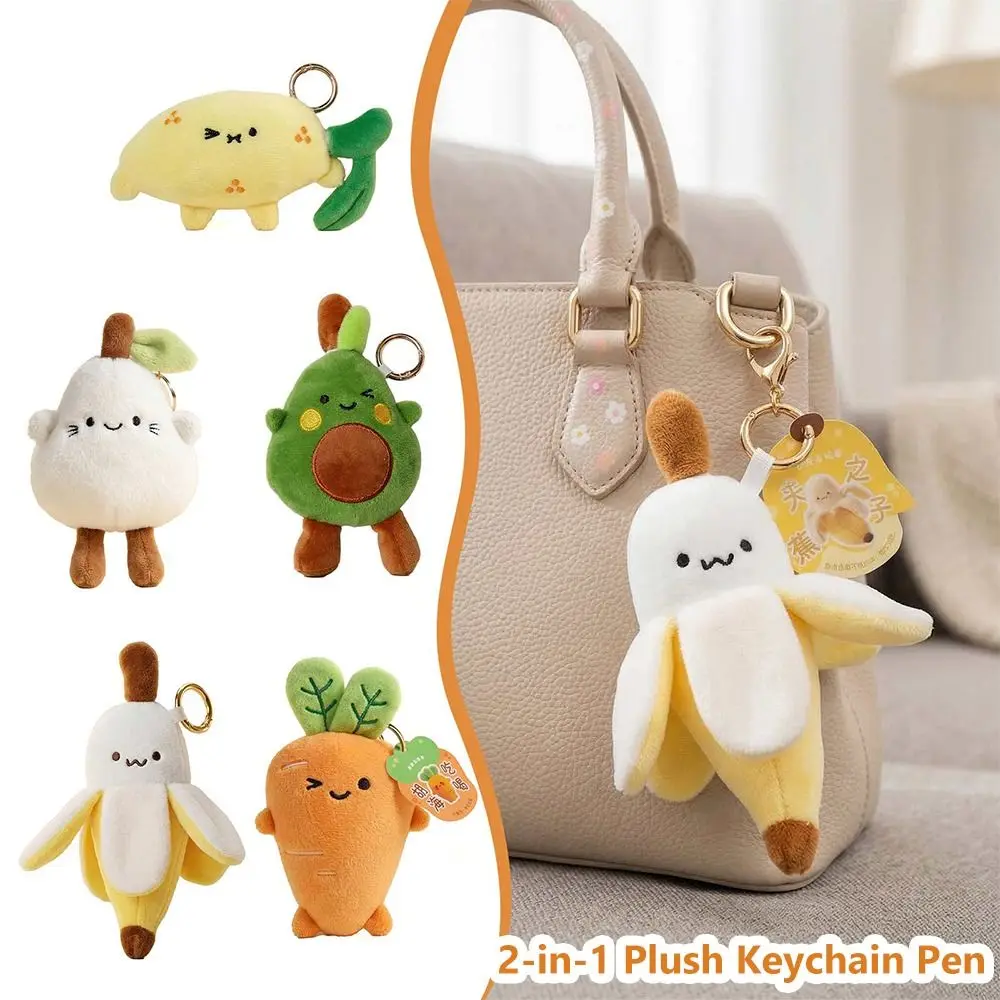 

Cute Fruit Vegetable Keychain Pen Stress Relief Pendant Squeeze Toy Pen Key Ring Fidget Pen Students