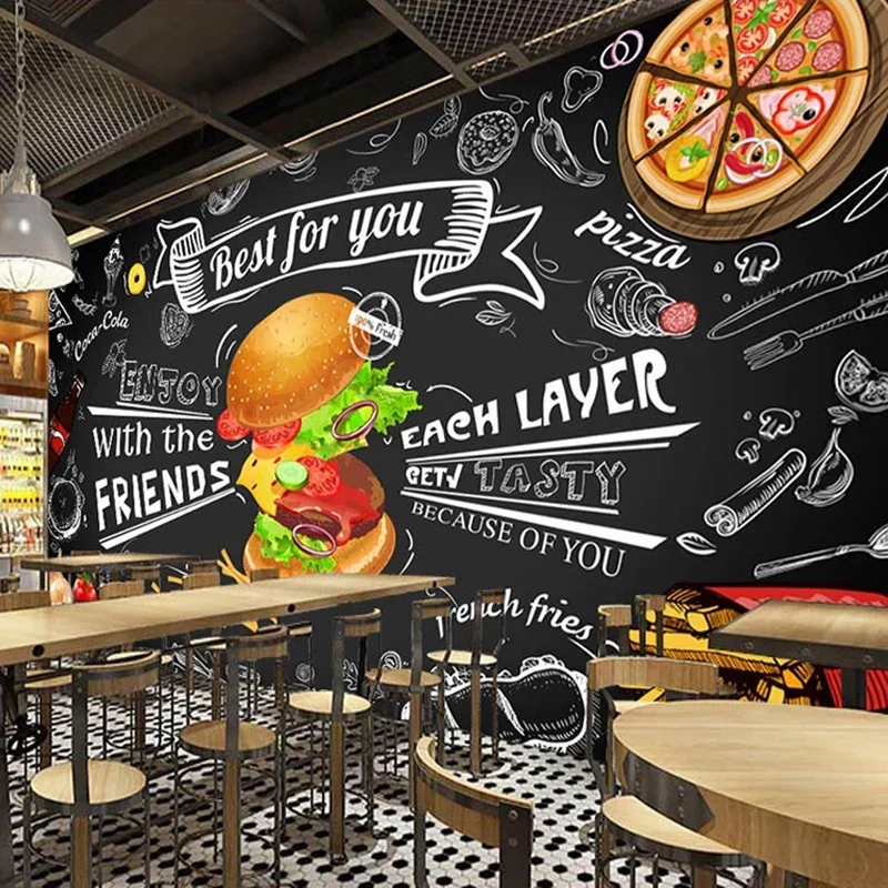 

Custom Mural Wall Paper 3D Burger Fast Food Restaurant Coffee Shop Kitchen Photo Backdrop Wallpaper Living Room Papel De Parede