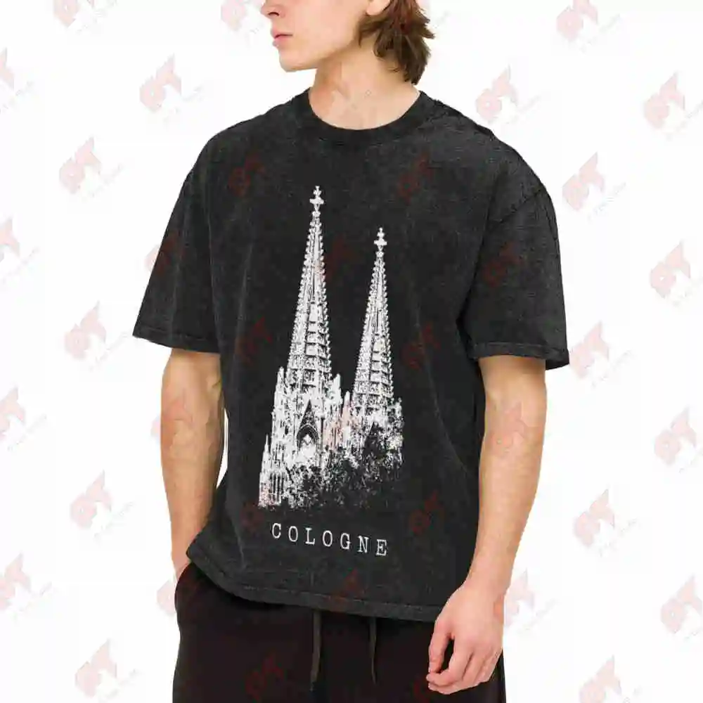 Cologne Cathedral Vintage Washed Tee Pure Cotton T-Shirt