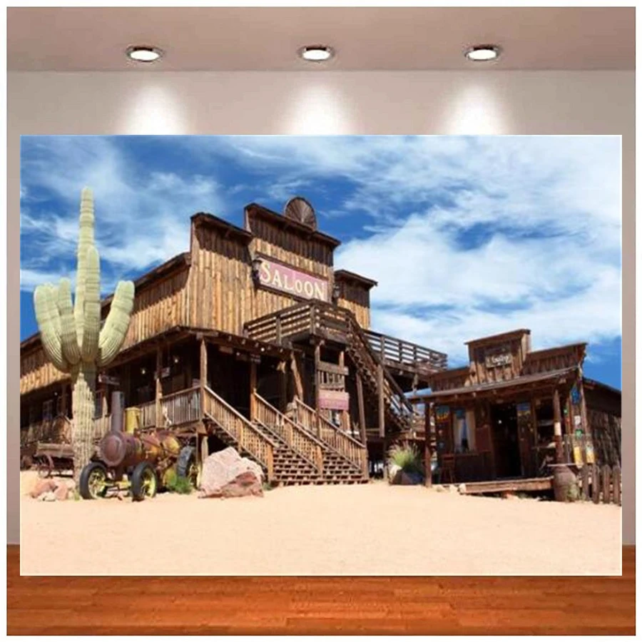 

Photography Backdrop Saloon West Cowboy Old Wooden House Child Portrait Photographic Background Poster Photocall Photo Studio