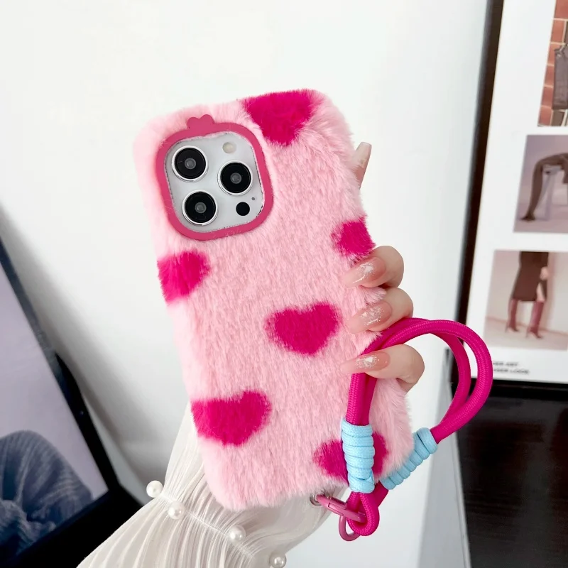 

Ins Cute Love Heart Pattern Plush Fluffy Phone Case For For Samsung S25 S20 21 22 23 24 24 S26 Ultra FE Plus Furry Cover ﻿﻿﻿﻿﻿﻿