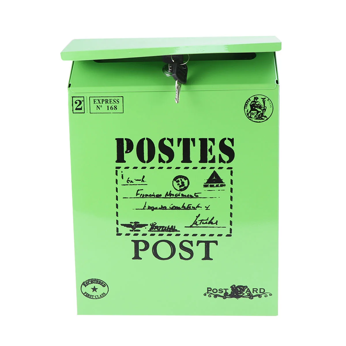 

Blue Vintage Wall Mounted Iron Post Box Durable Exquisite Letter Printing Design Home Decor Photo Prop Mailbox