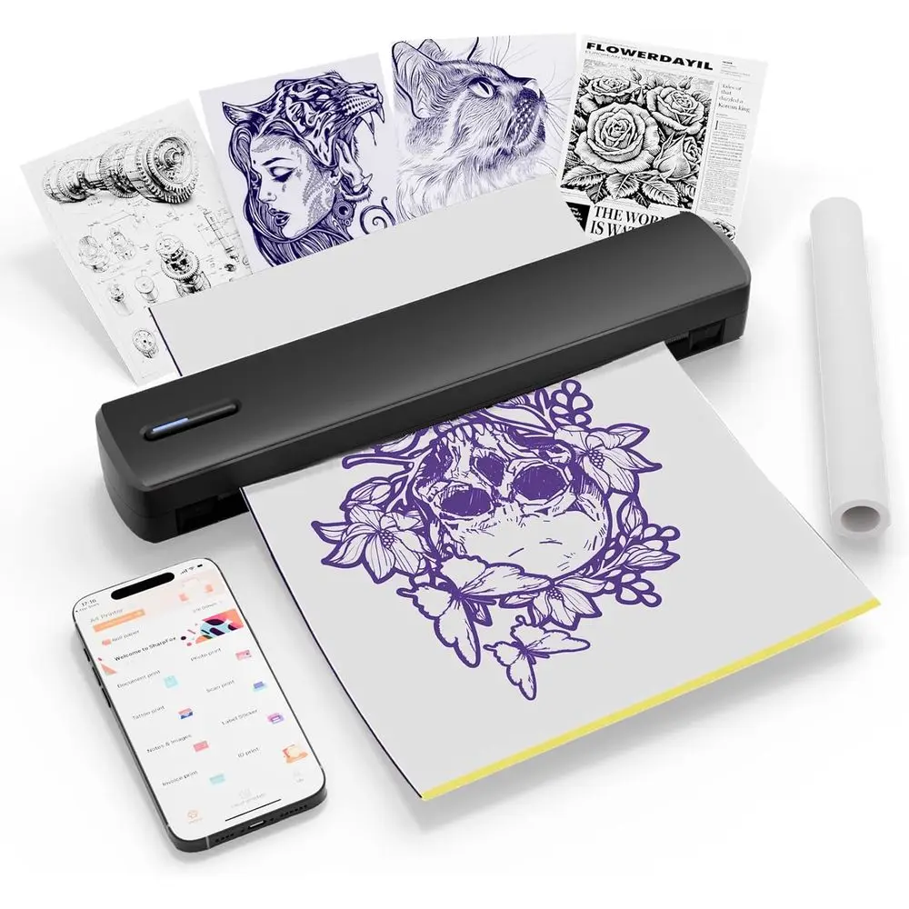 

Portable Bluetooth Tattoo Stencil Printer, Wireless Thermal Transfer for A4/A5 Sizes, Ideal for Tattoo Artists and Home Use