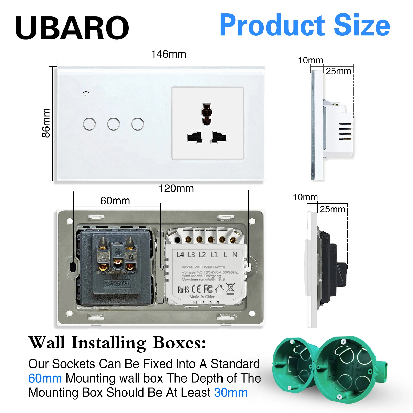 Universal Socket With EU Wifi Touch Switch Glass Panel Sensor Button Work With Google Home Tuya Alexa Voice Control interruptor