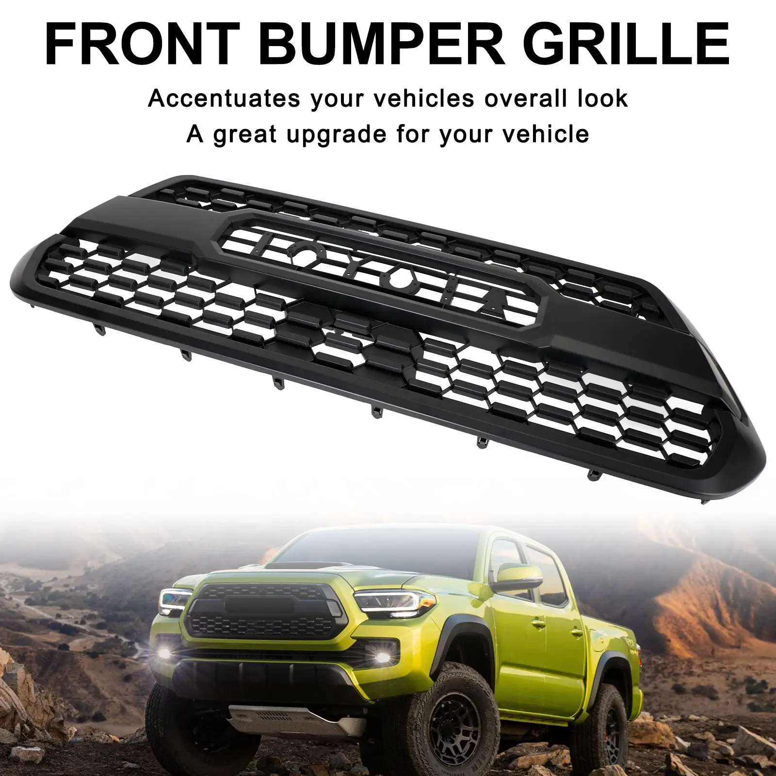 

Matte Black Front Bumper Hood Grill Grille Fit Toyota Tacoma 2016-2022 TRD PRO