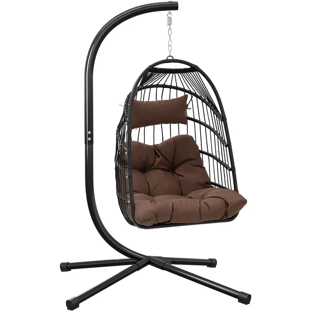 Hanging egg swing chair, outdoor wicker, indoor with steel frame, UV resistant mat, 350 pounds, used for gardens and balconies