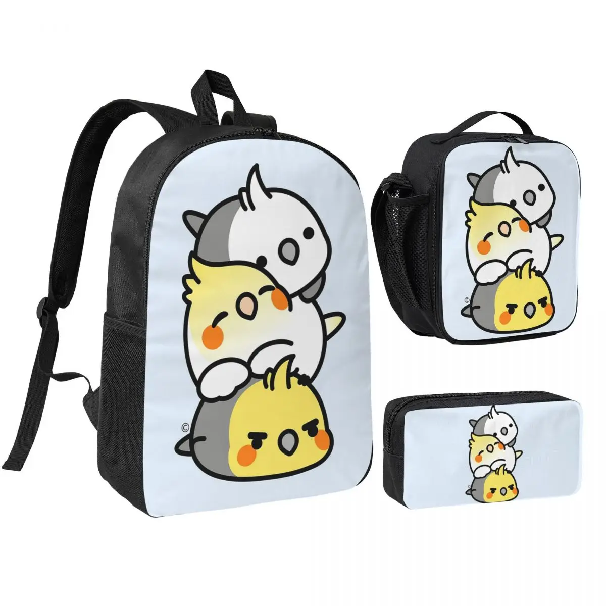 

Pet Birds Cute Cockatiel Budgie Parrot Backpack BookBag School Bag Laptop Shoulder Bags 3ps Insulated Lunch Bag Pencil Case