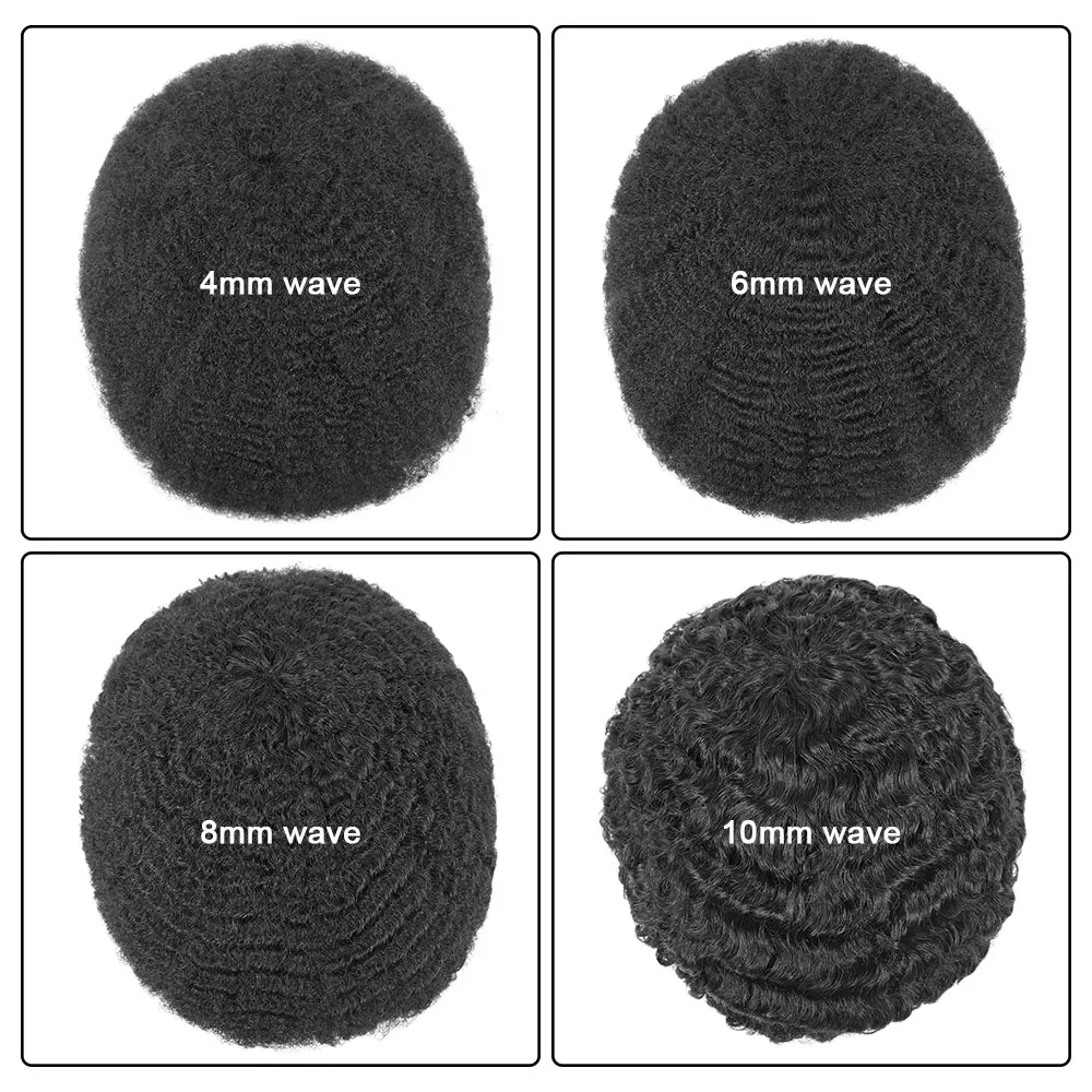 Afro Toupee for Men Thin Skin Human Hair Replacement System Mens Hair Prosthesis African American Full PU Man Hairpiece #1