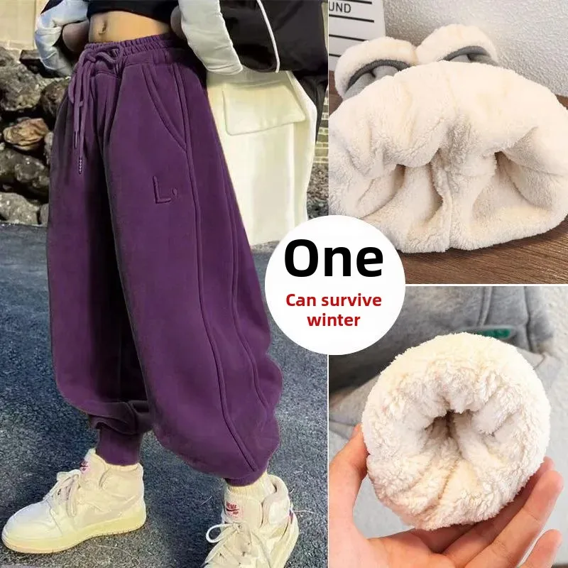 Stylish Thickened Winter 2023 Children's Wool Velvet Pants For Boys And Girls Trendy Over-Winter Sweatpants From China