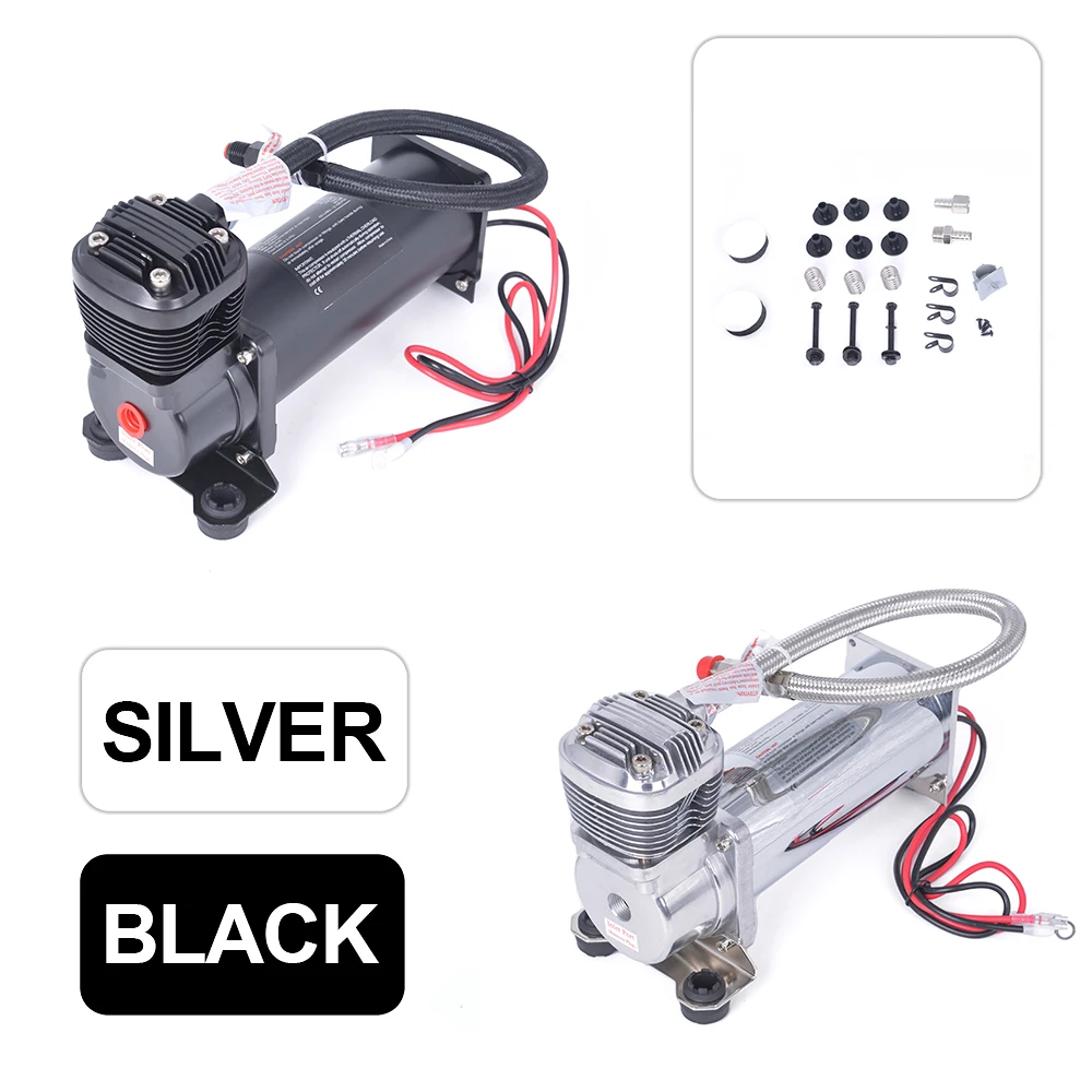 Universal Super Silent 69DB SQ495 DC 12V 300PSI CARTEEAIR Car Air Suspension Compressor/ Pump OUTLET 3/8 or 1/4 Silver / Black