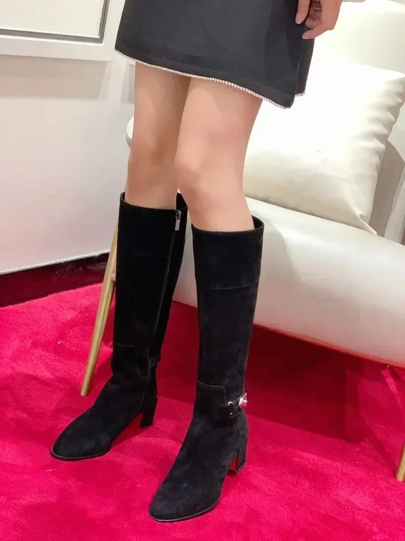 

SHOES RED BOTTOM Women's Long Boots Made of Calf Leather, with Sheepskin Insoles Sizes 35-42 Heel Height 6.5CM Hand Sewing