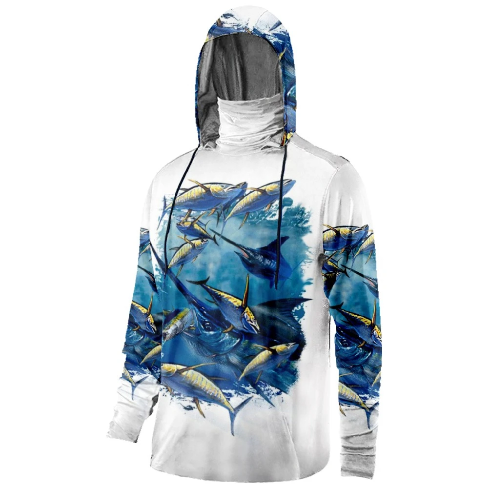 Mens Fishing Clothing Bass Tuna Swordfish Trout Printed Sun Protection Face Mask Hoodies Outdoor Sports Breathable Clothes