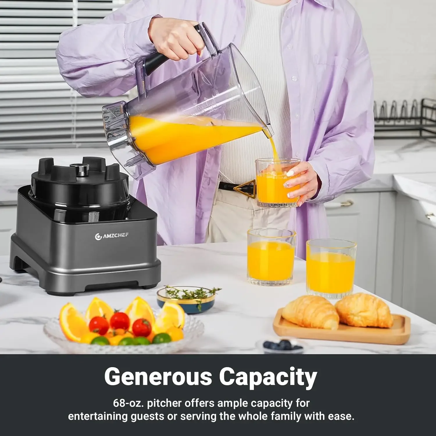 8-IN-1 Professional Blender, 2000 W Commercial Blenders for Kitchen with Timer, Innovative LED Touch Panel with 8 Preset Program