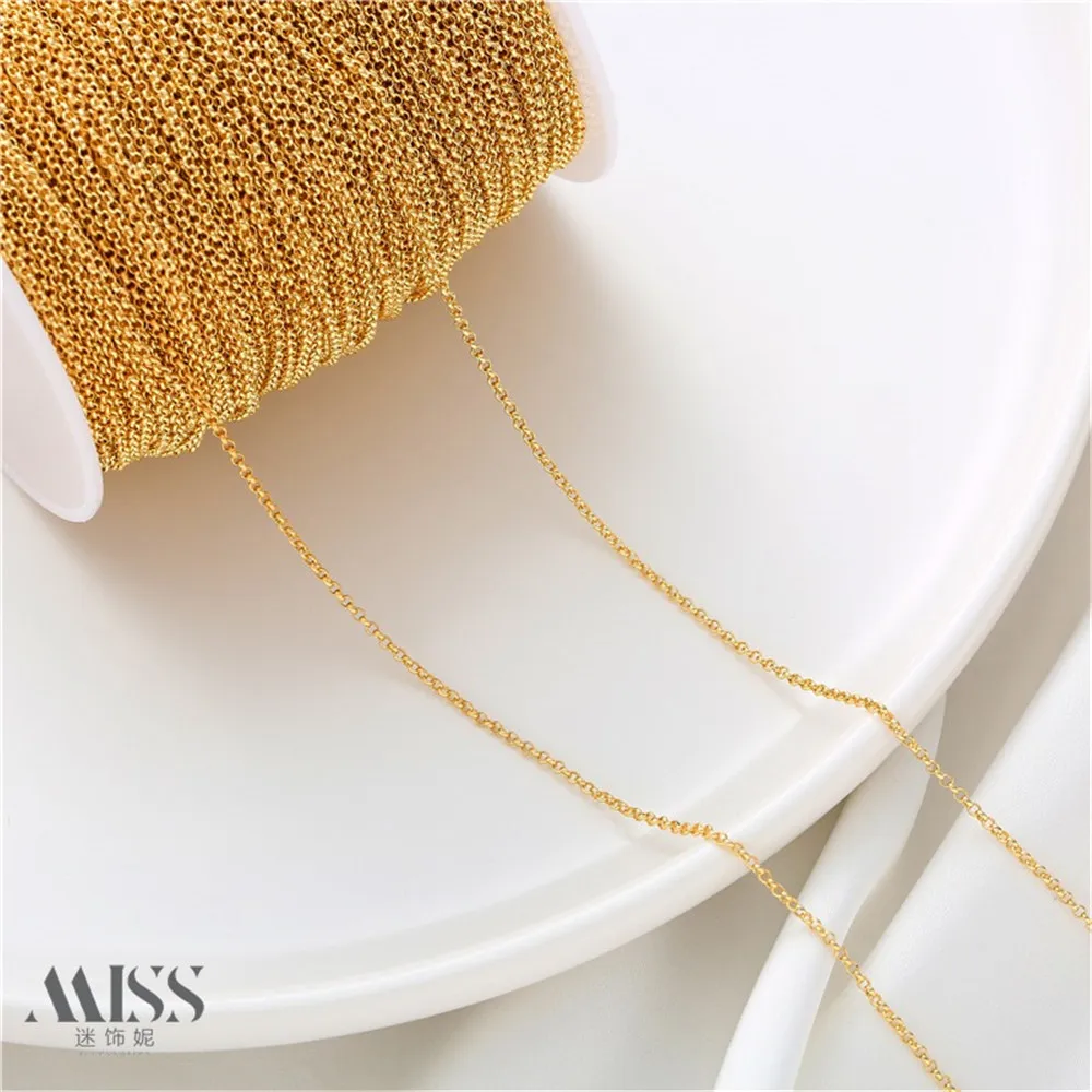 14K Gold Plated Round O Chain Pearl Chain Loose Chain Bare Chain Handmade DIY Bracelet Necklace Jewelry Production Material