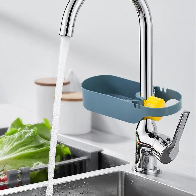 Faucet Storage Rack Faucet Sponge Holder Multi-functional Sink Tap Rack Kitchen Faucet Shelf For Home Bathroom Scrubbers Soap