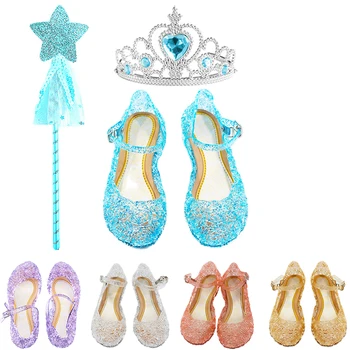 Dziewczęce sandały na wyprzedaży letnia królowa śniegu Elsa Hollow Princess błyszczące wysokie obcasy buty imprezowa dziewczyna oddychająca kryształowe pantofle plażowa