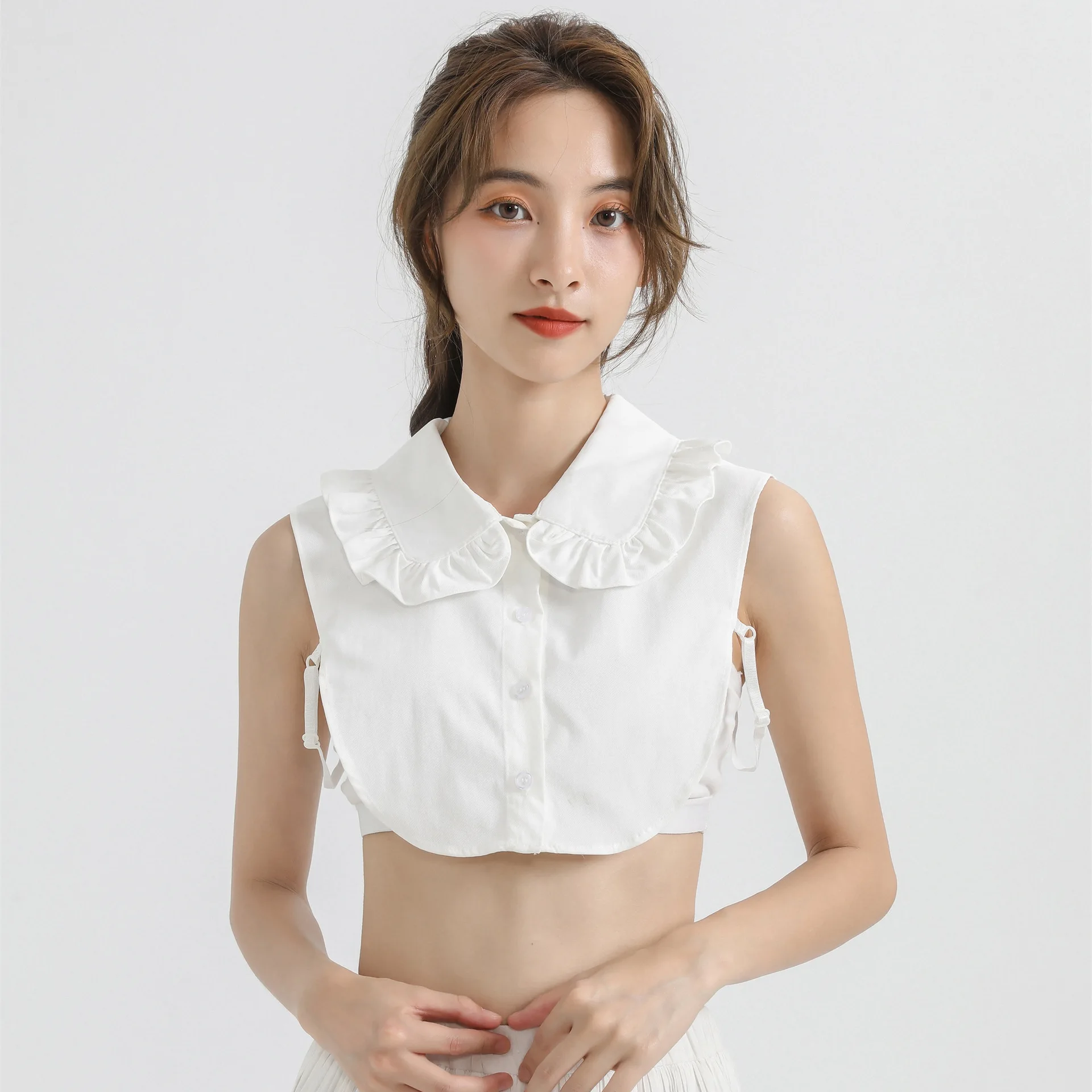 White cotton patterned edge half cut shirt style fake collar cute doll collar fake collar collar decorationr