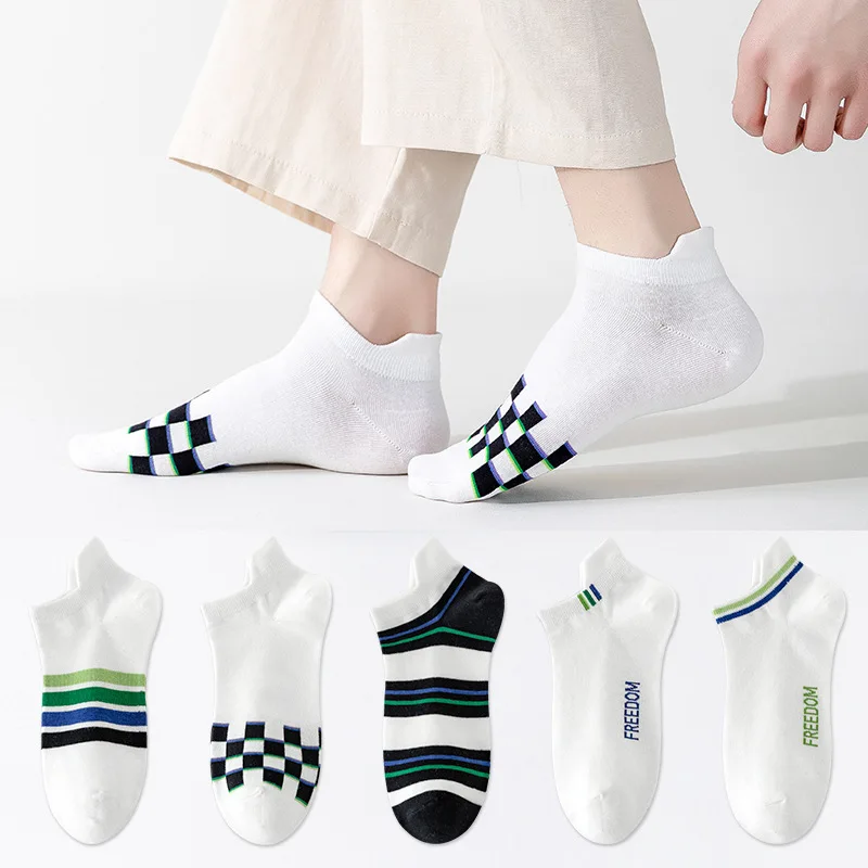 

Socks Men Thin Cotton Short Socks White Striped Plaid Boys Spring Summer Sport Short Low Tube Ankle Socks Calcetines Hip Hop Sox