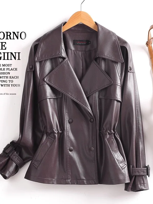 

Spring Autumn 2025 New Sle Haifeng Genuine Leather Jaet Women's ort Slim Fit High-End Feeling eepskin Coat Trendy