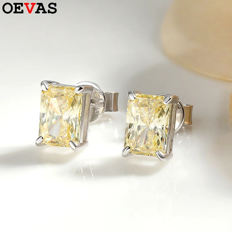 

OEVAS 100% стерлингового серебра 925 пробы сверкающие 5*7 мм желтый циркон высокоуглеродистый бриллиант серьги-гвоздики для женщин вечерние ювелирные изделия подарок