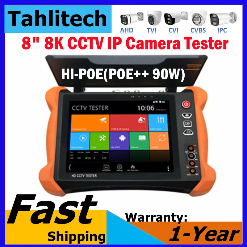 8 Inch IP CCTV Tester Monitor 8K H.265 IP /8MP TVI/CVI/ AHD and CVBS Camera Tester HD SDI/EX SDI 2048*1536Resolution CCTV Tester