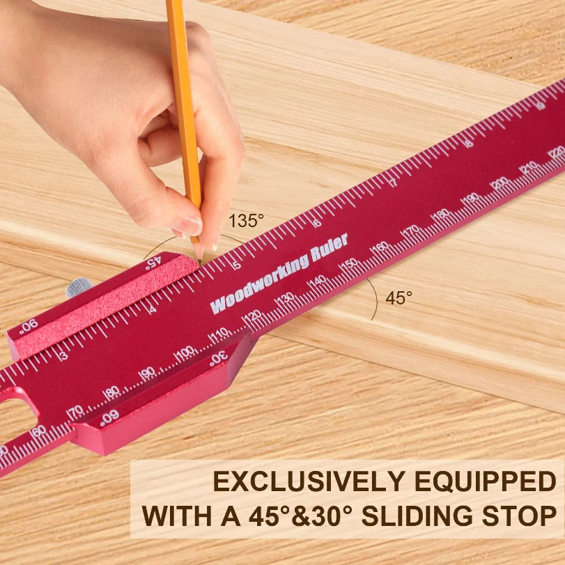 

Woodworking Ruler 1Pcs Precision Pocket Metal Slide Ruler Inch/Metric Scribing Square Ruler for Marking and Measuring 12 Inch