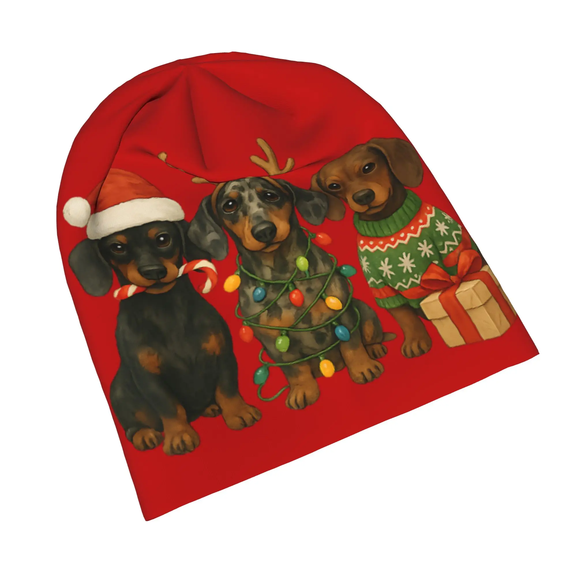 Dachshund Christmas Wiener Dog Santa Hat Cap Adult Outdoor Skullies Beanies Hat Spring Warm Multifunction Bonnet Knitted Hat