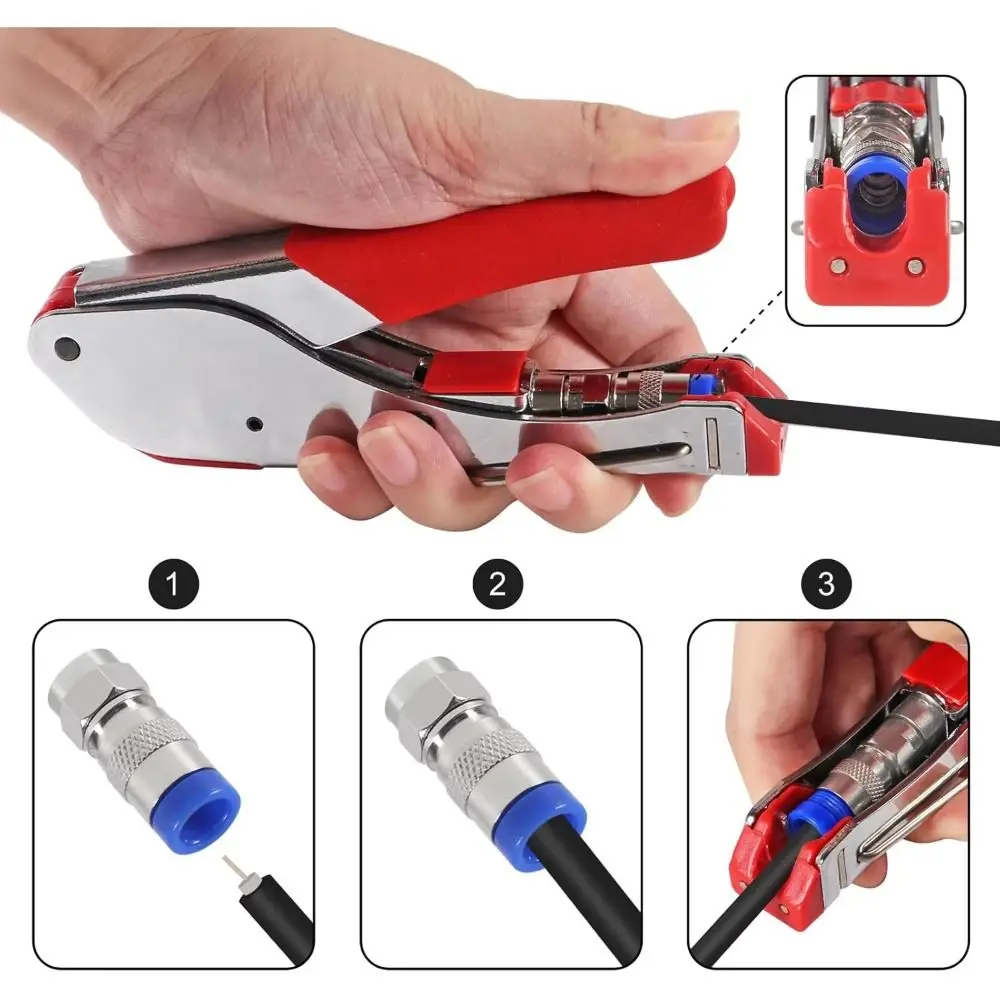 

Carbon Steel Coax Cable Crimper Wear-Resistant Coaxial Compression Wire Stripper Tools Set F Compression Connectors