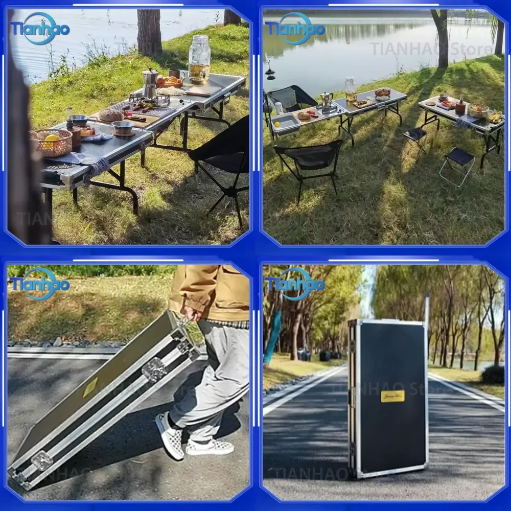 Multifunctional Modular Folding Camping Table for Outdoor Barbecue Picnic Portable Storage Box with Aluminum Alloy Frame