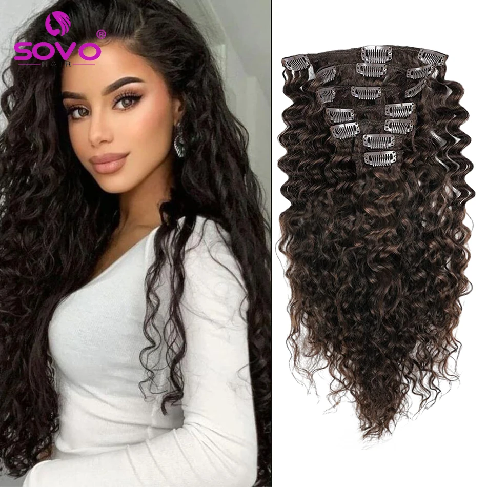 10 Pcs Kinky Curly Clips-In Hair Extensions High Quality 100% Human Hair 160 G/Set Natural Color 14-28 Inches For Salon Supply