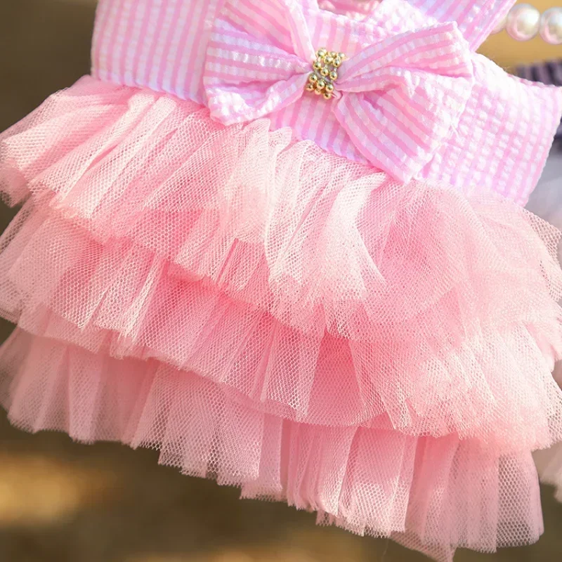 1pc Small Medium Dog Summer Cute Princess Dog Cat Dress Striped Suspender Mesh Skirt Cake Dress Full Dress Pet Supplies Clothing