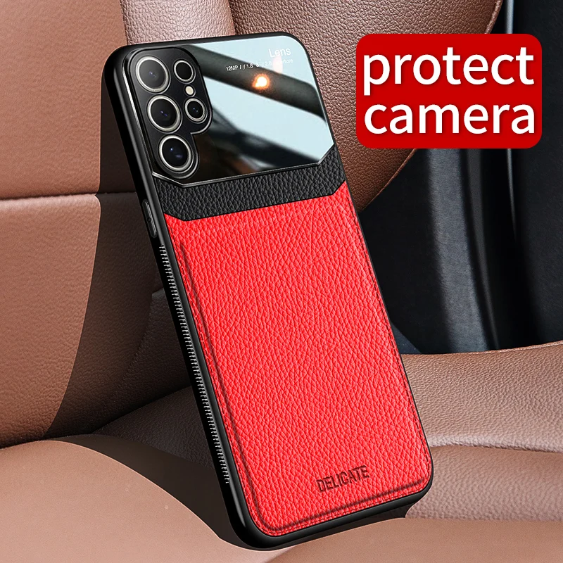 Full Lens Protection For Samsung Galaxy S26 S22 S21 Plus S20 FE S25 Edge S23 S24 Ultra Leather Cases Soft Back Cover Phone Case