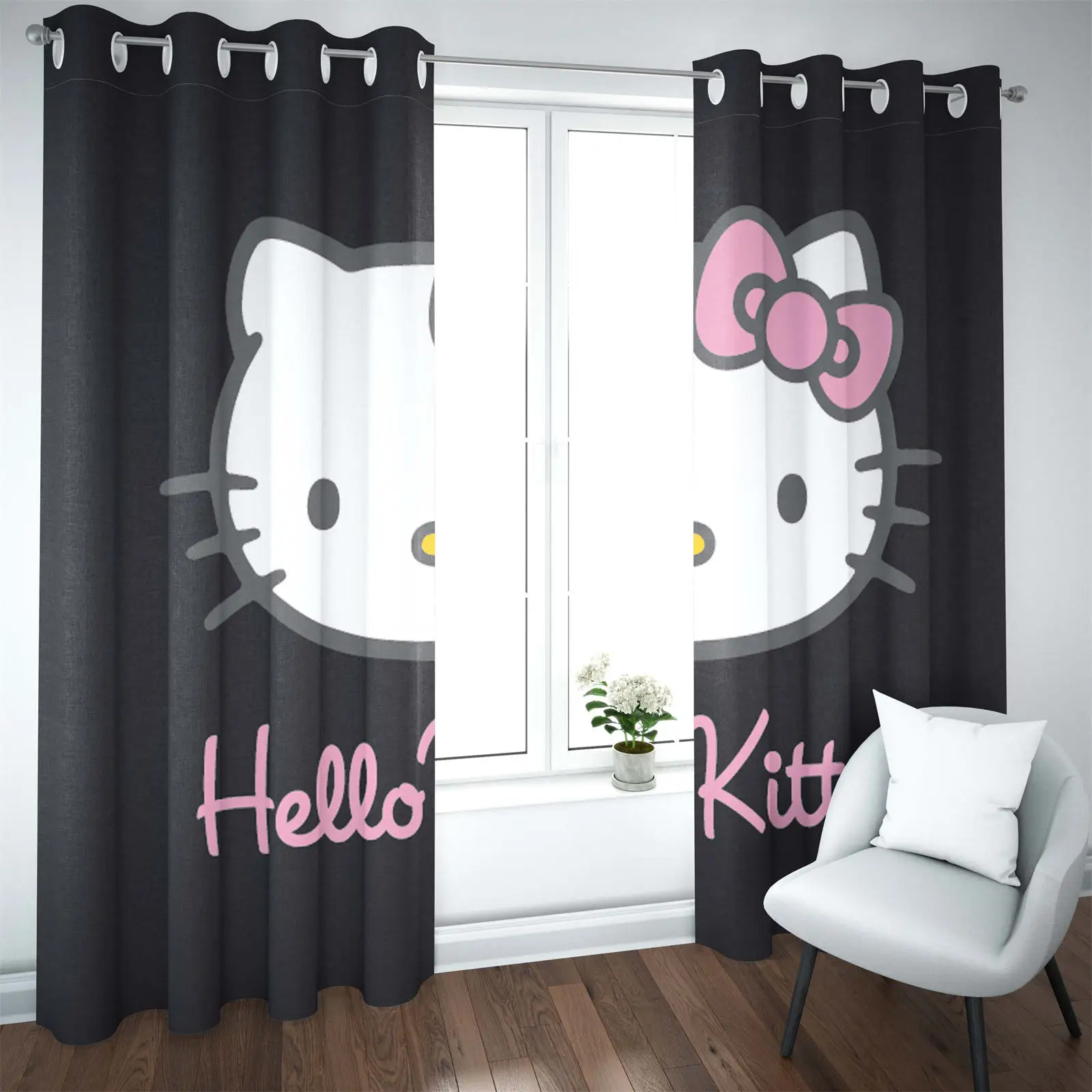 Hello Kitty Bathroom Curtains For Living Room Home Decor Blackout Curtains Living Room Bedroom  Balcony Screen Dustproof