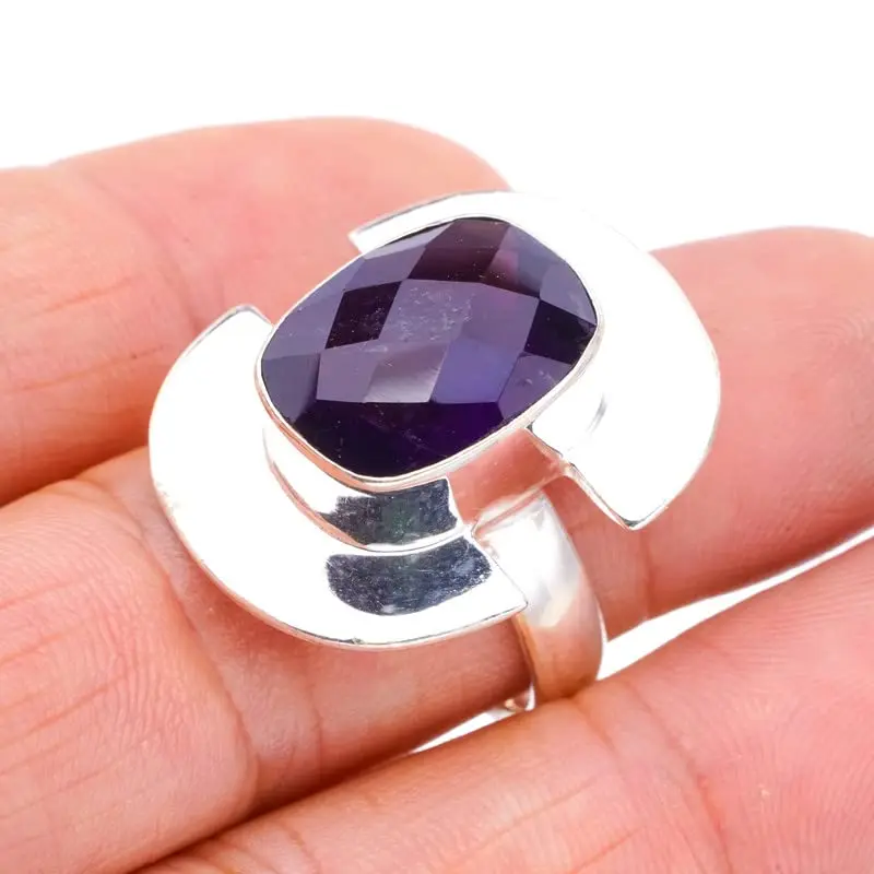

StarGems® Natural Amethyst Axe Handmade 925 Sterling Silver Ring 9 F2080