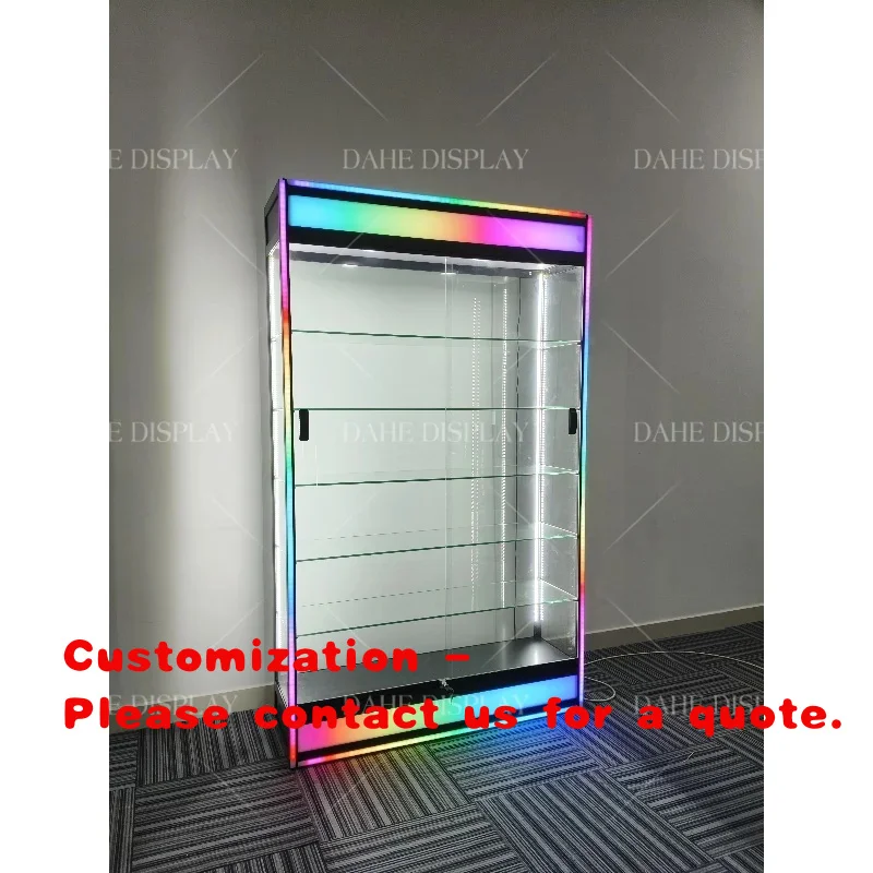 custom.Full Retail Shop Glass Display Showcase Product Display Frameless Shop Glass with LED
