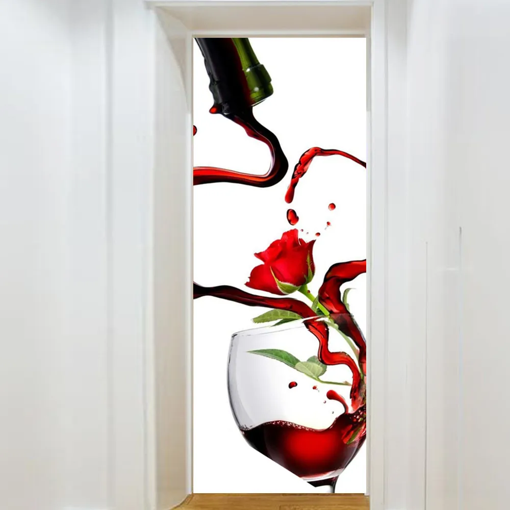 Customized Red Wine Glass Door Sticker Self Adhesive PVC Vintage Bookshelf Book Library Door Stickers Wallpaper Waterproof Decor - view 3