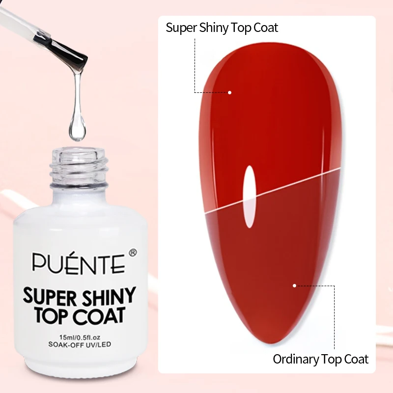 

PUENTE 15ML Super Shiny Top Coat Gel Nail Polish High Gloss No Wipe Top Coat Soak Off UV Nail Art Manicure Long-lasting Nail Gel