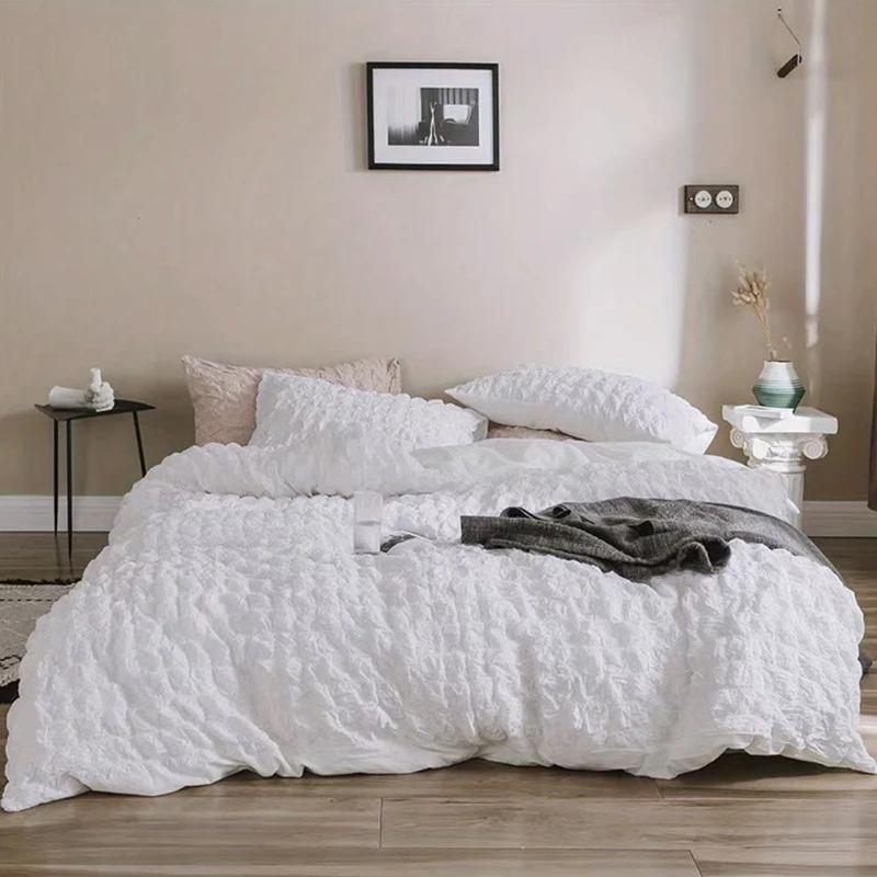 100% Cotton Bubble Yarn White Duvet Cover Queen Size Soft Breathable Quilt Cover 200x230cm Comforter Cover Double Bed Bedding