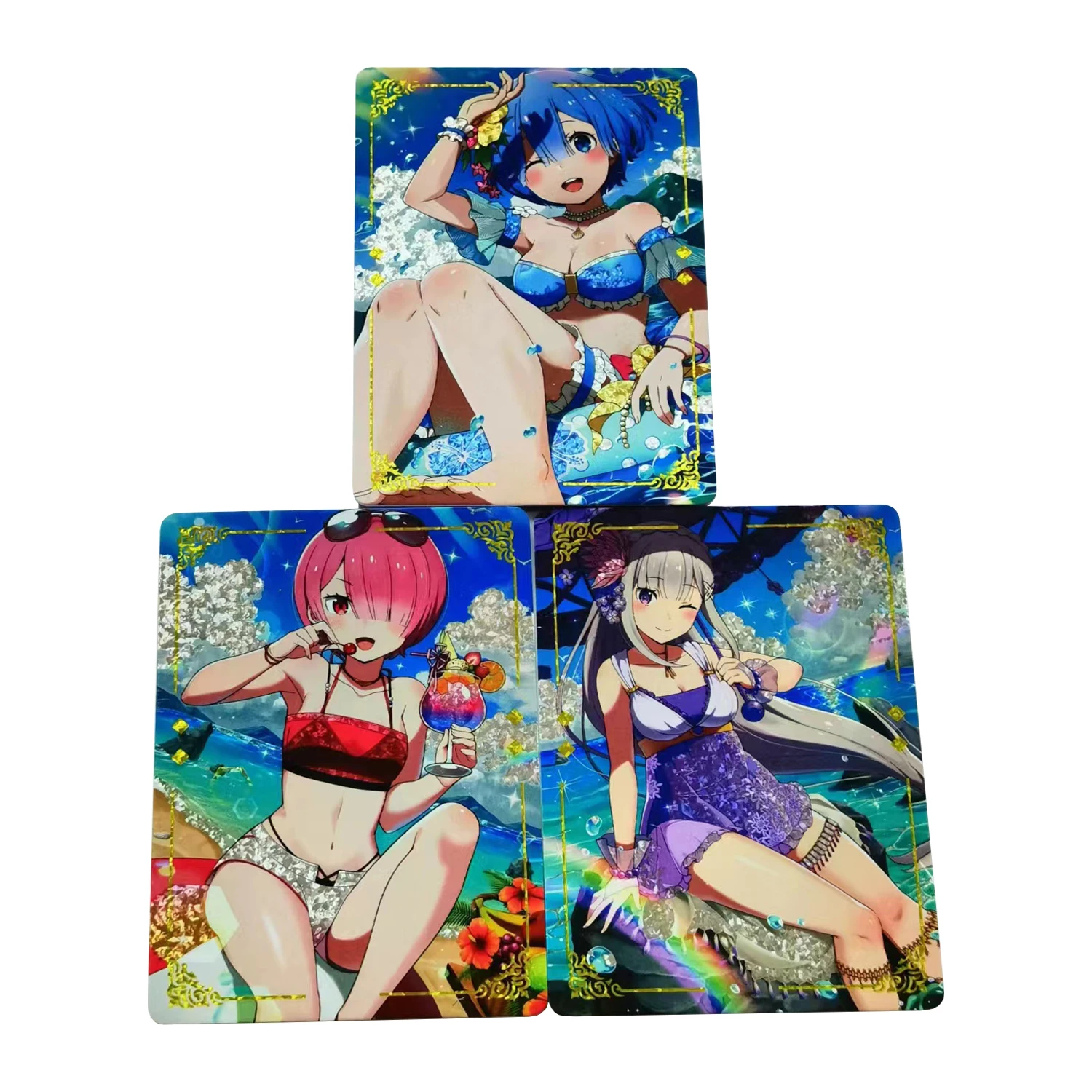 

3Pcs/set Re:life In A Different World From Zero Flash Card Rem Ram Emilia Classic Anime Game Collection Cards Gift Toys
