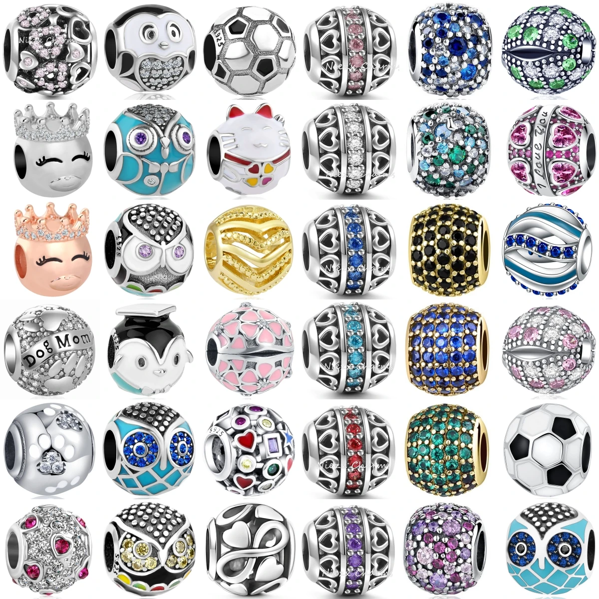 

Новый кулон из стерлингового серебра 925 пробы с принтом совы, футбола, короля, лапы, очаровательные круглые бусины, подходят для оригинального браслета, сделай сам, ювелирные изделия, подарок