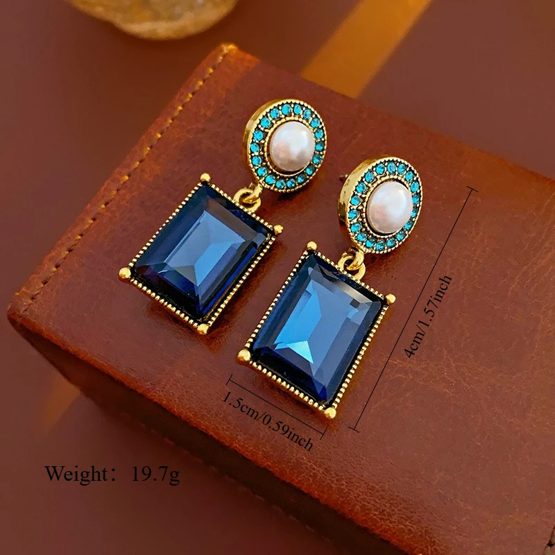 3pcs Elegant Vintage Jewelry Set for Women Square Pearl Inlaid with Diamonds Necklace Bridal Wedding Earrings Party Gift