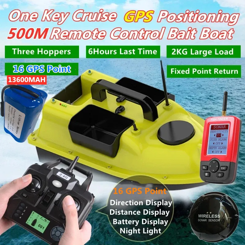 500M GPS Fixed Point Return Cruise Fishing Boat 6H Flight 3 Hoppers 2KG Load Night Light 16 GPS Point GPS Fishing Bait Boat Nest