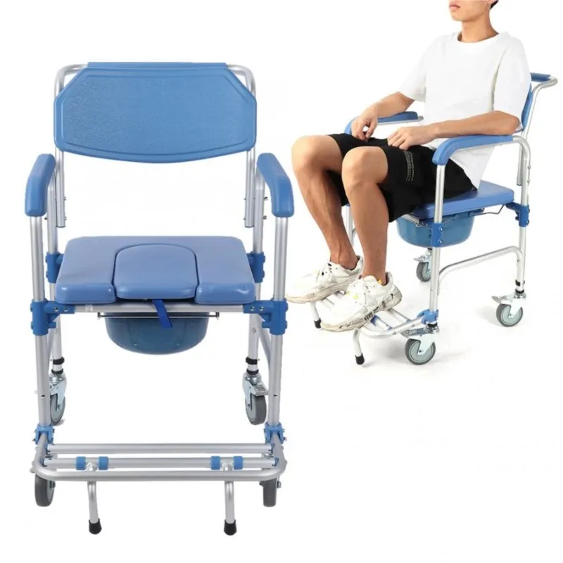 Handicap Adjustable Folding Portable Mobile Toilet Chairs Bath Chair Commode Chair for Elderly  Bedside