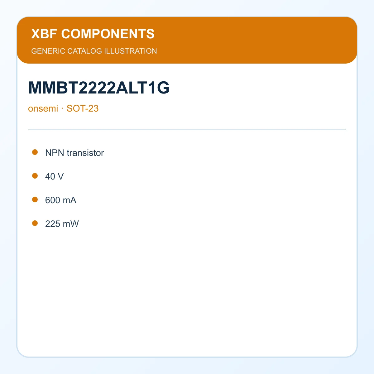 onsemi MMBT2222ALT1G Discrete Semiconductor NPN transistor, 40 V, 600 mA, 225 mW SOT-23