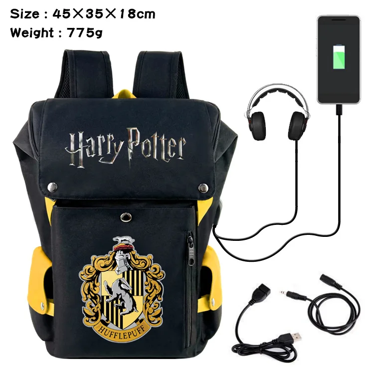 Harris Potter Backpack Hogwarts Academy Badge Student Backpack Gryffindor USB Rechargeable Travel Computer Bag School Gift