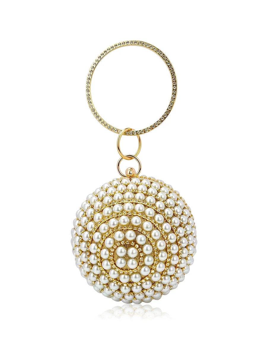 Round Pearl Clutch Purse Mini Handbag Luxury Elegant Evening Bag Ring Handle For Women Bride Bridesmaid Wedding Party Handbag