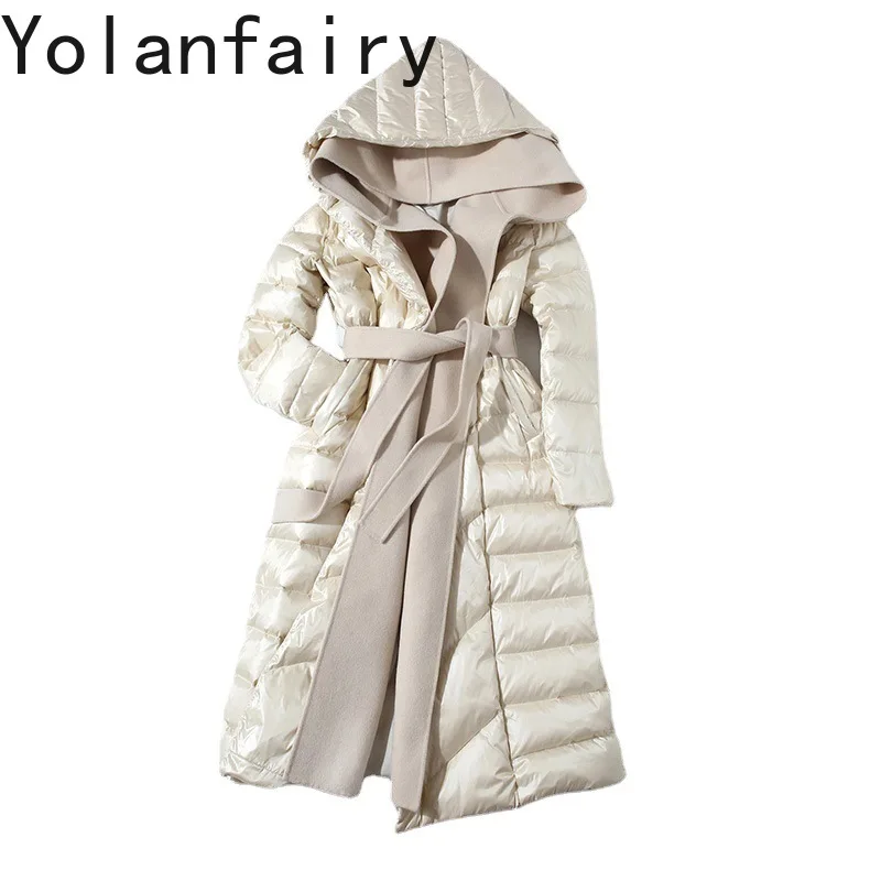 YOLANFAIRY Warm 90% Witte Eend Donsjack Vrouw Herfst Winter 2025 Grote Maat Dames Lange Puffer Jas Capuchon Warme Zwarte Parka's