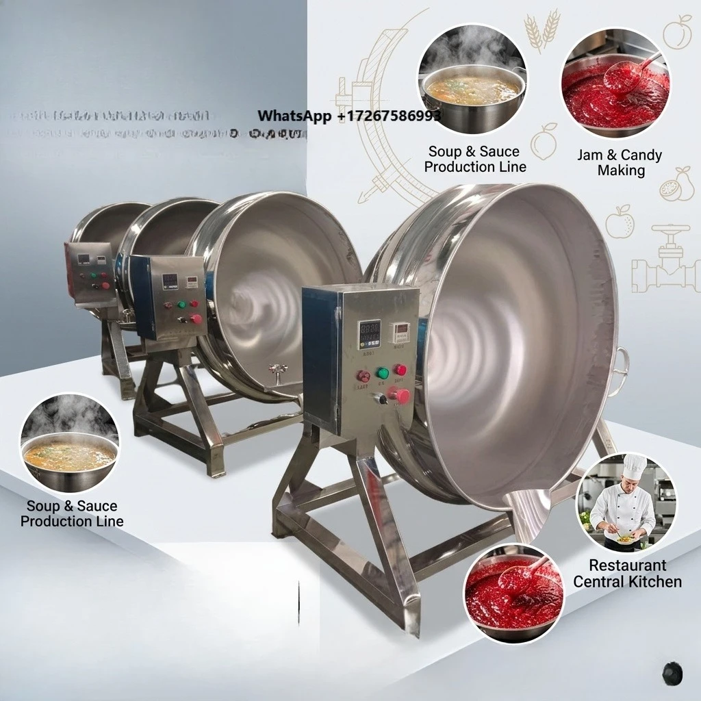 Electric Heating Conduct Oil Tilting Type Chili Sauce Ketchup Food Cooking Machine Jacketed Kettle  With Bottom Scrapping Mixer