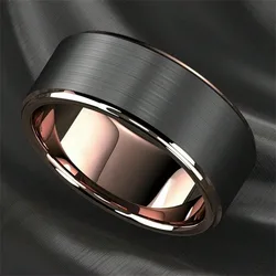 Fashion 8mm Black Brushed Stainless Steel Rings for Men Rose Gold Color Step Edge Men Promise Rings Wedding Party Jewelry Gifts