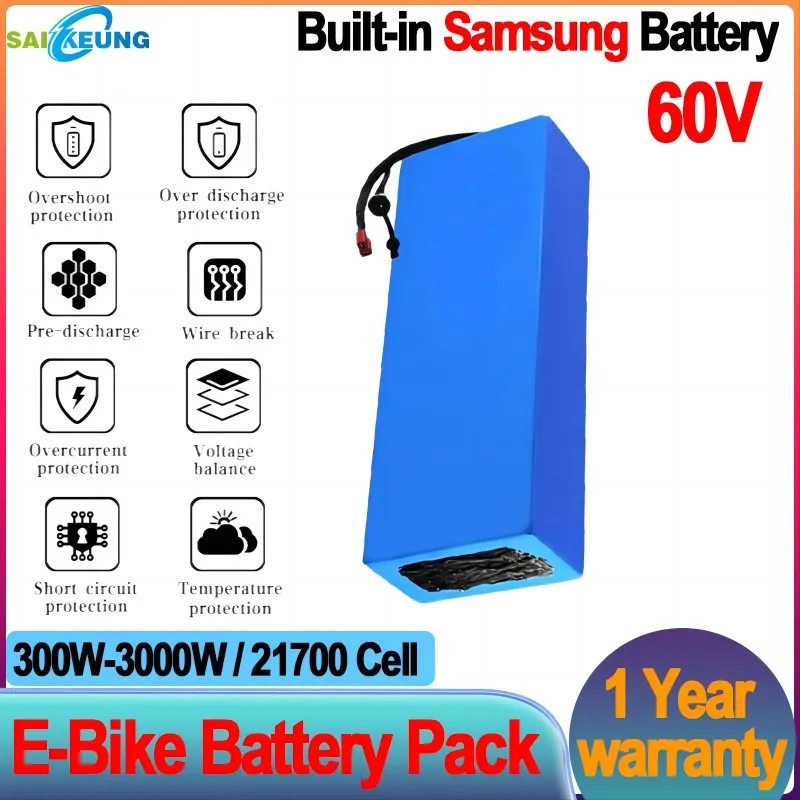 E bike batteria 60V 20ah 30ah 40ah 50ah 60ah batteria Voor Elektrische Fiets Scooter batteria 300W-3000W 21700 muslimate